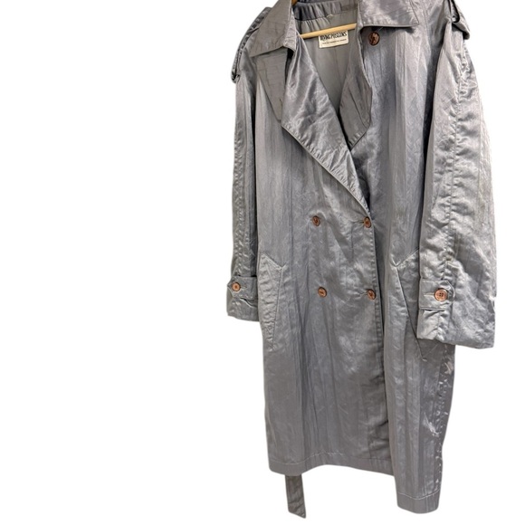 Irving Posluns Jackets & Blazers - Irving Posluns size 7/8 (on tag) oversized trench EVC Silver w/ hint of blue